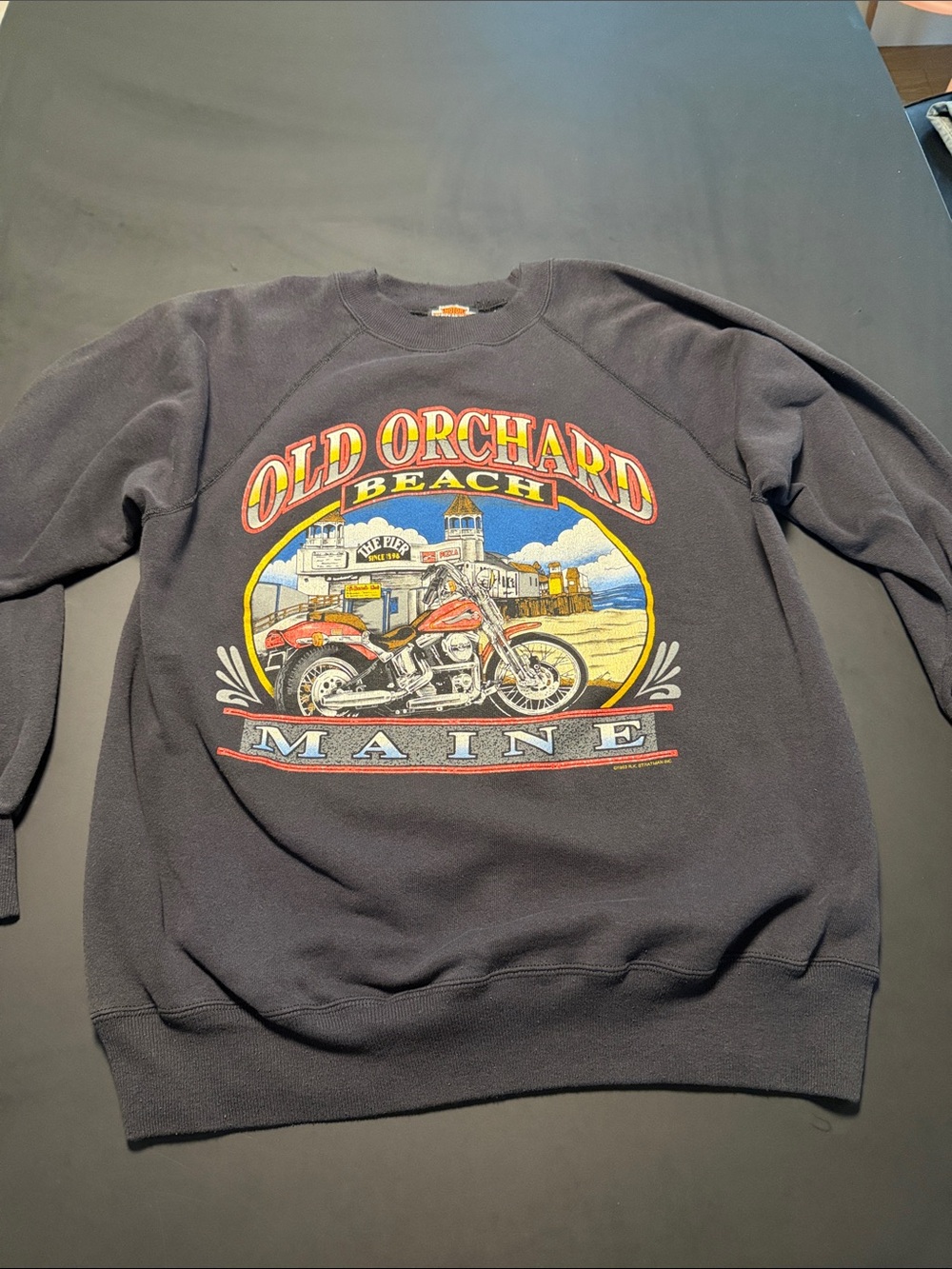 Vintage Harley Davidson Old Orchard Beach Maine Graphic Crewneck Sweater - Black